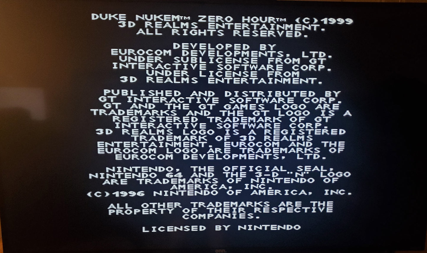 Duke Nukem Zero Hour N64 Nintendo 64 Video Game Cartridge 1999