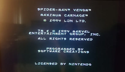 Spider-Man and Venom Maximum Carnage SNES Video Game Super Nintendo 1995