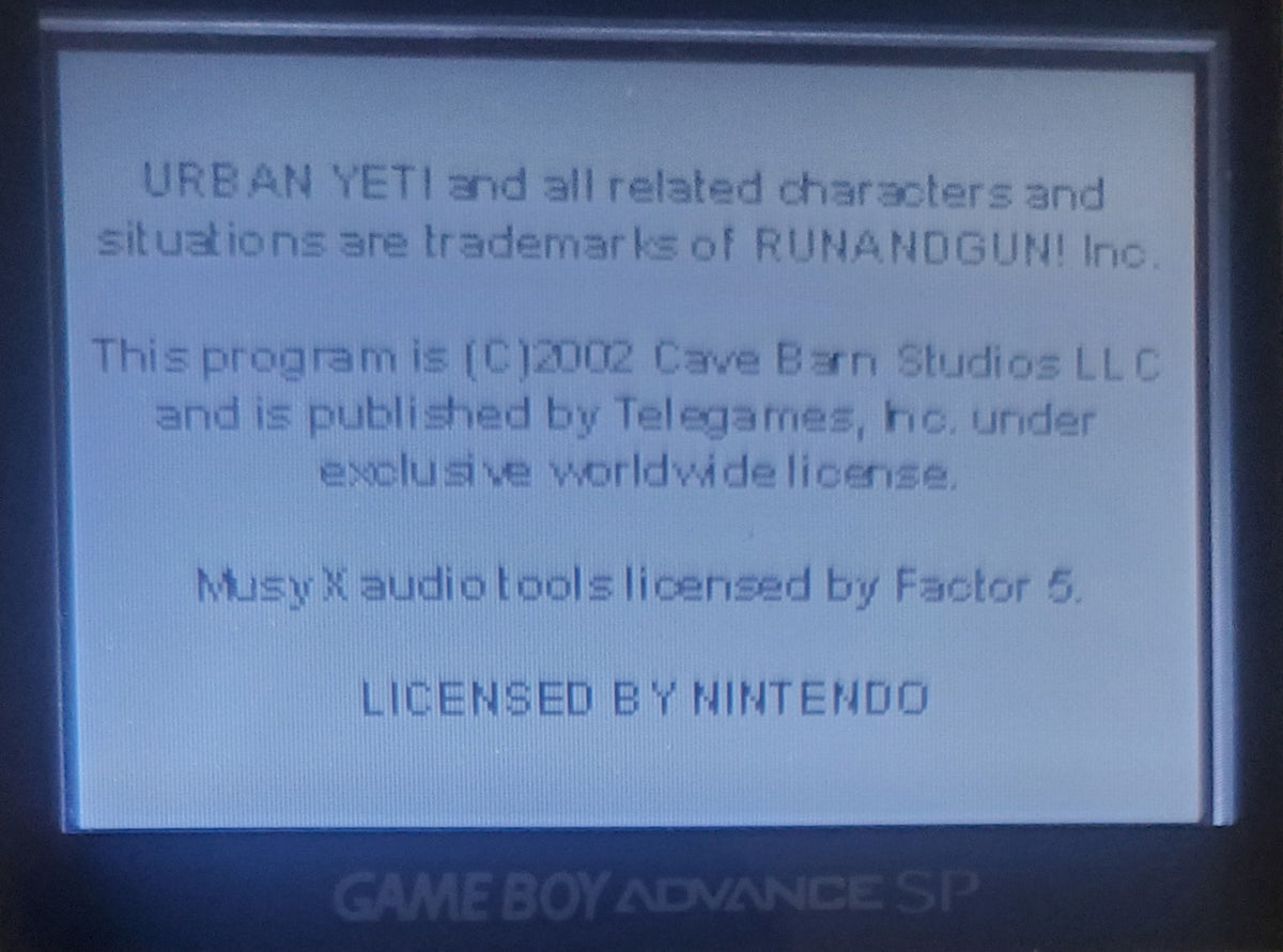 Urban Yeti GBA Video Game Cartridge Game Boy Advance 2002